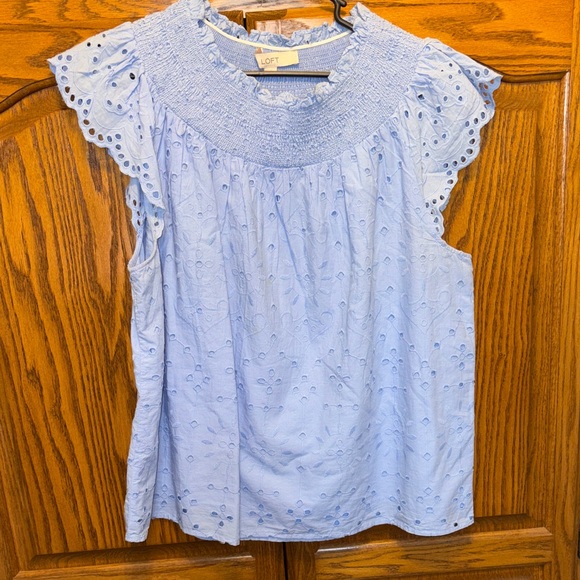 LOFT Tops - LOFT Sky Blue Eyelet Blouse